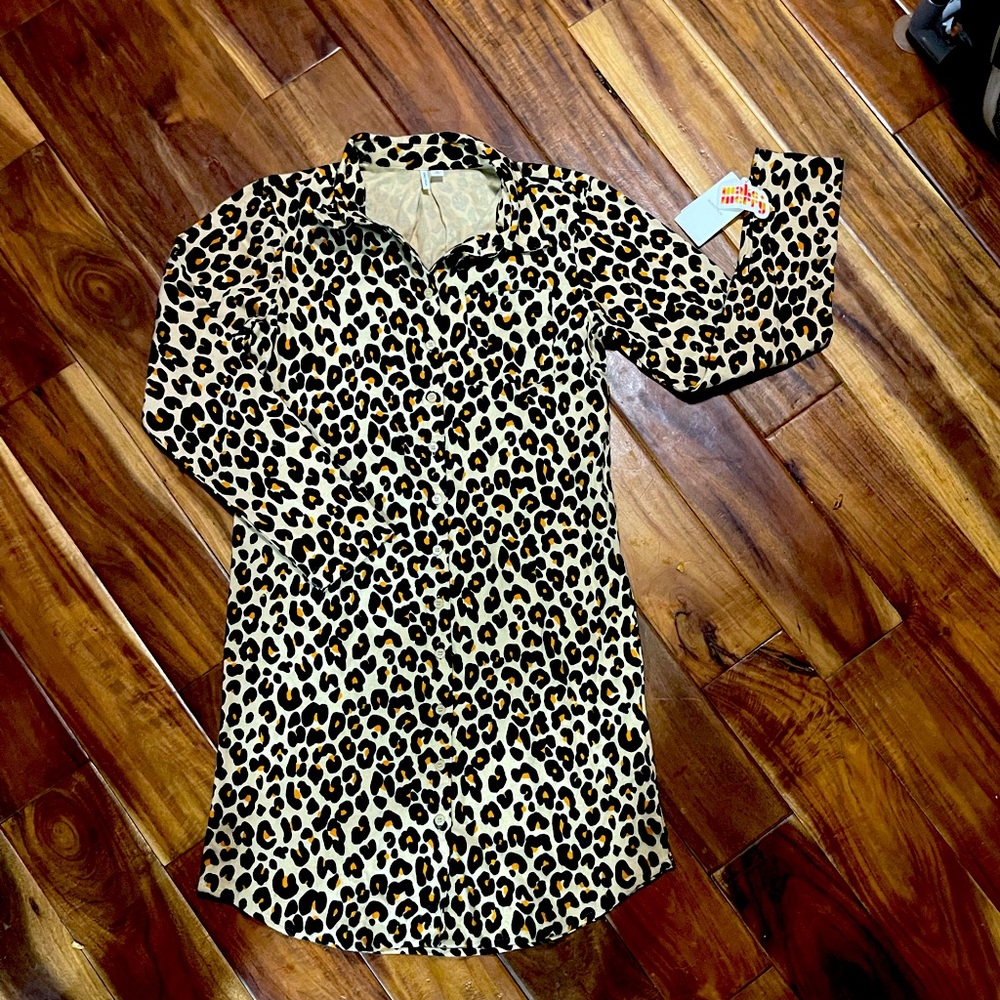 Nordstrom leopard long sleeve button up dress